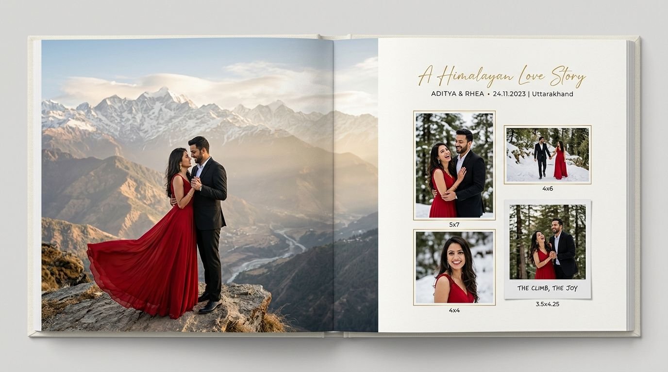 Himalayan Mountain Pre-Wedding Album Spread Template