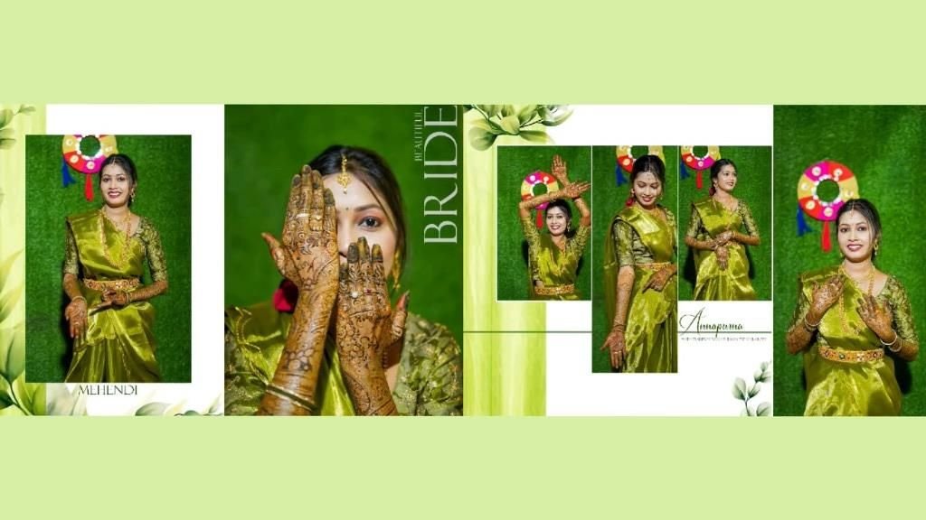 Fresh Lime Green Botanical Mehndi Album Spread