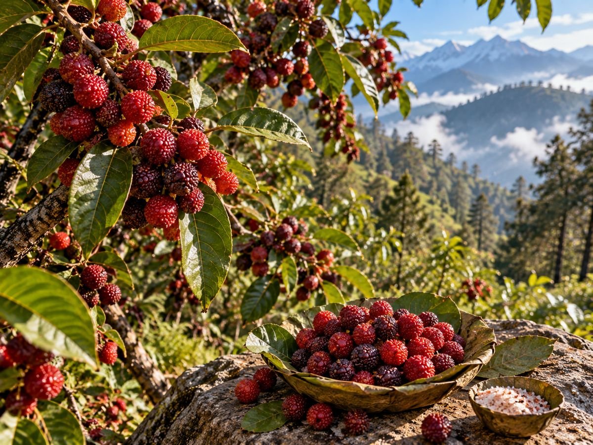 Wild Kafal berries from Uttarakhand served with Pahadi salt