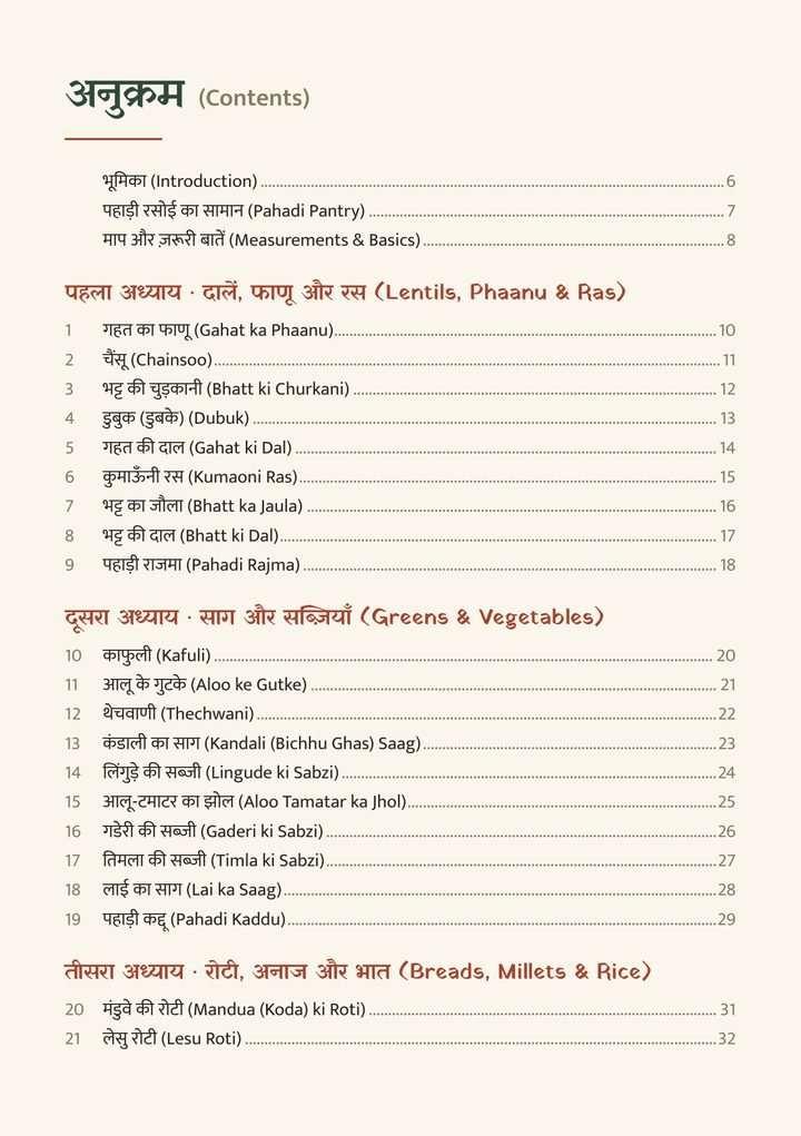 पहाड़ की रसोई — अनुक्रम (contents) पेज