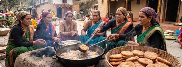 शादी में अरसा तलती महिलाएँ